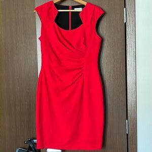 Red Calvin Klein Ruched Sheath Dress Size 10